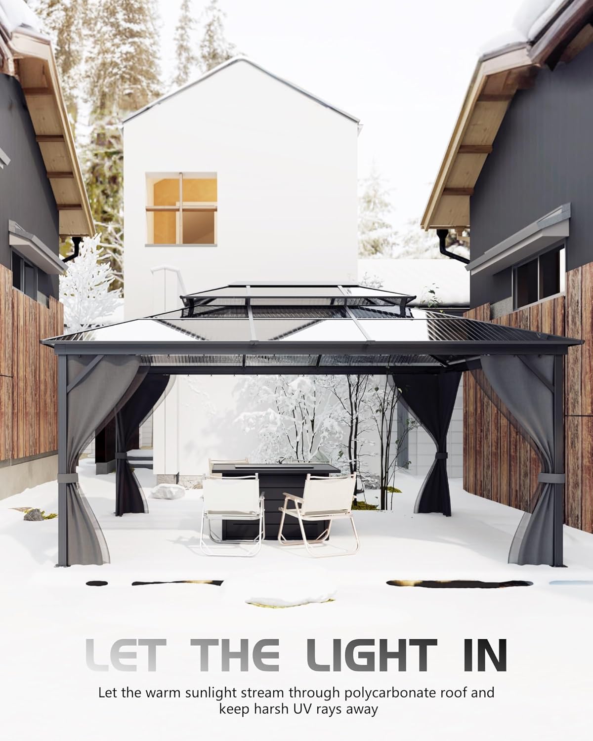 Hardtop Gazebo 10'x12' for All Weather, Double Polycarbonate Sheets Roof, Aluminum Alloy Frame, Net, and Curtain, Permanent Building for Patio, Deck, Backyard, Lawn, and Garden, Gray