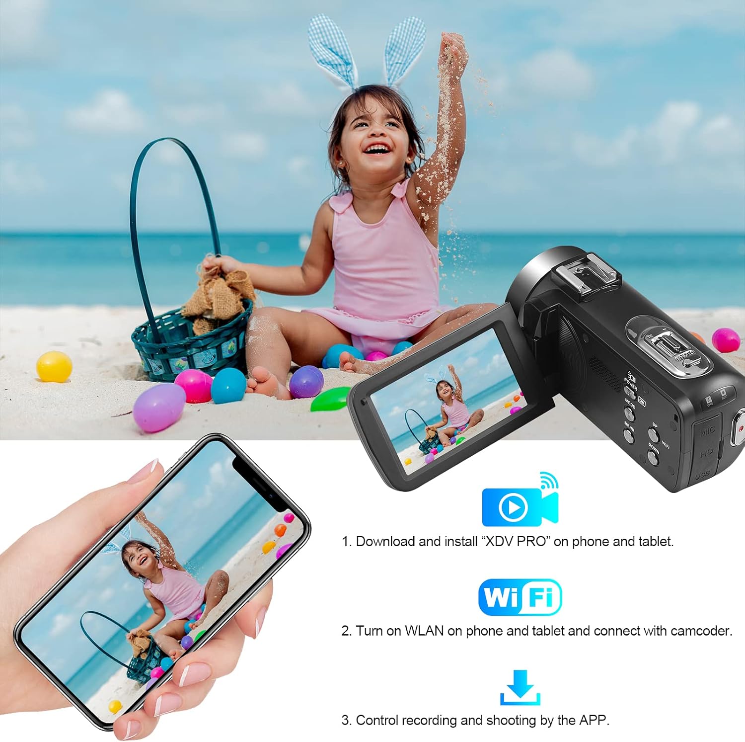 Video Camera 4K Camcorder, 48MP 60FPS WiFi Vlogging Camera 3.0 Inch Touch Screen 18X Zoom Digital Camera YouTube Camera with Microphone, 2.4G Remote Control, Lens Hood, 2 Batteries, 32GB SD Card