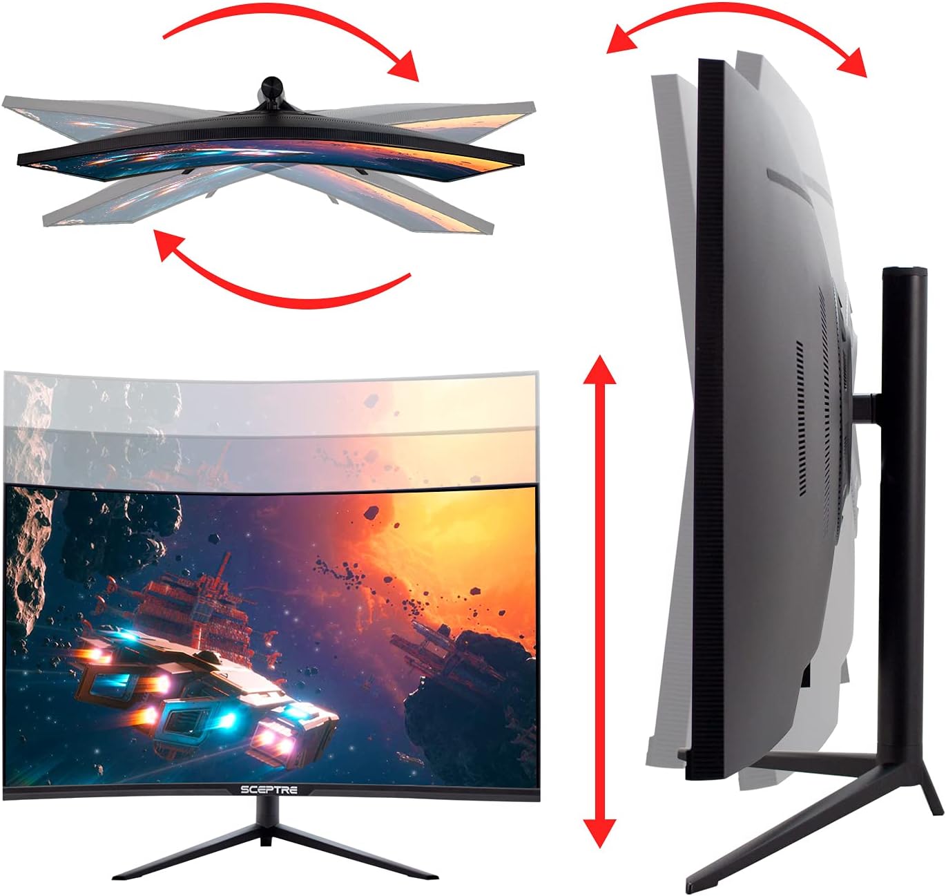 Sceptre 32 inch Curved 2K Gaming Monitor QHD 2560 x 1440 up to 165Hz 144Hz 1ms HDR400 400 Lux AMD FreeSync Premium, Height Adjustable DisplayPort HDMI Build-in Speakers Machine Black (C325B-QWD168)