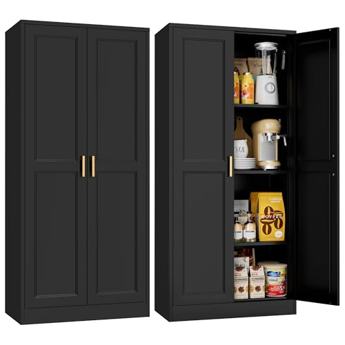 71" Tall Metal Storage Cabinet, Kitchen Pantry Storage Cabinets with Doors and 4 Shelves, White Pantry Cabinet, Utility Kitchen Cupboard, Large Steel Cabinets for Dining Room, Office, Living Room