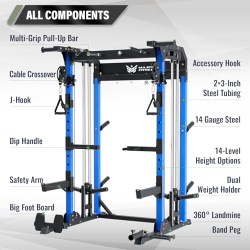 MAJOR FITNESS F22 Multi-Functional Power Rack—1600lbs Capacity All-in-One Squat Rack with Dual Pulley System for Home Gym Strength Training