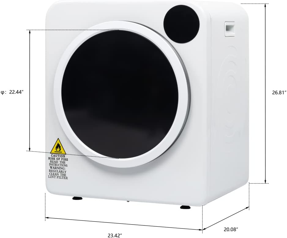 ROVSUN 13.2LBS Electric Compact Clothes Dryer, 3.22 Cu.Ft Portable Front Load Tumble Laundry Dryer w/Stainless Steel Tub, Easy Button Control, Ideal for Home, Apartment, Dorm, RVs, White