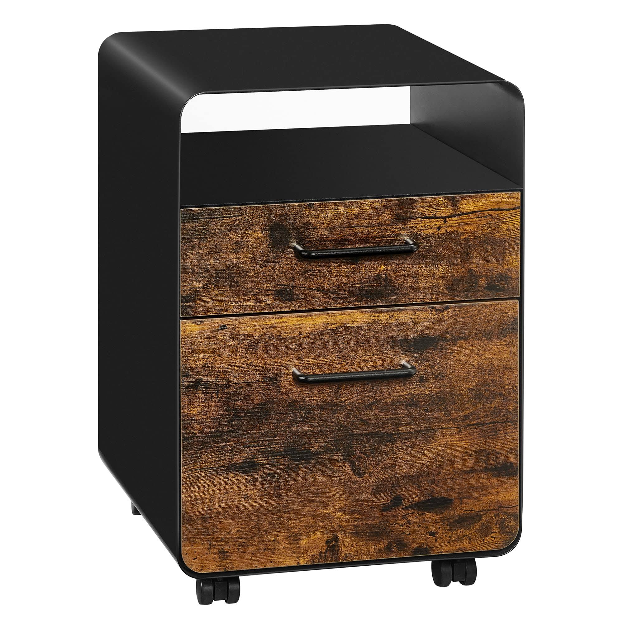 SONGMICS Black u0026 Rustic Brown File Cabinet with 2 Drawers