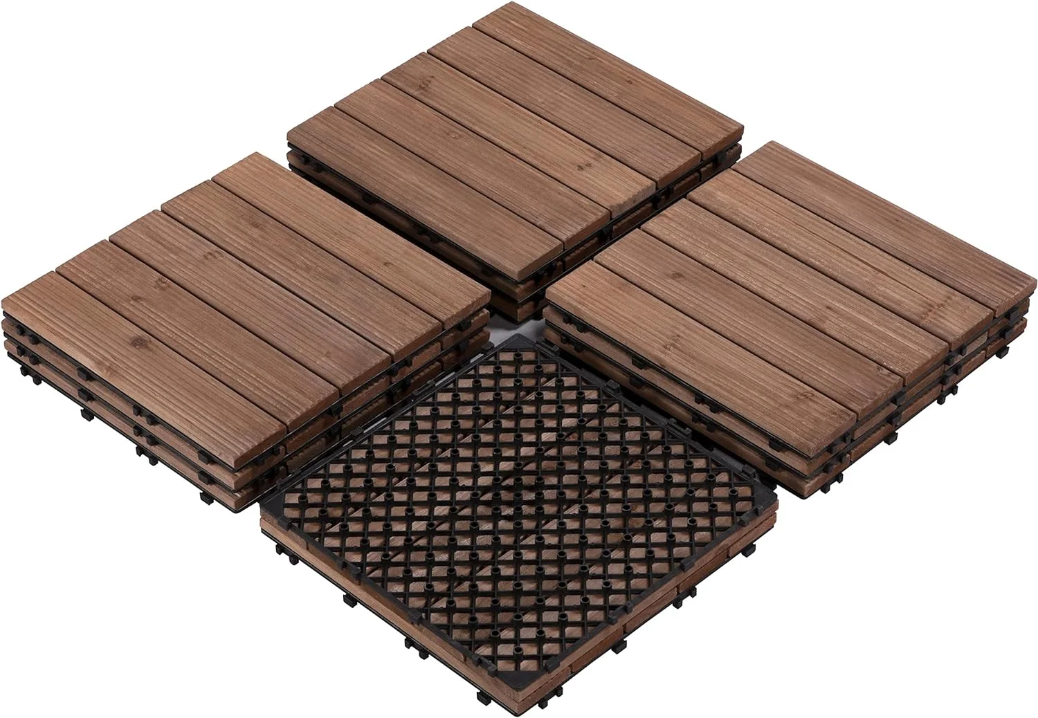 12 X 12In Patio Tiles Wood Floor Deck Tiles Interlocking Wooden Composite Decking Floor Tiles Outdoor For Garage Patio Garden Deck Poolside Brown 11PCS - Curated Treasures Market