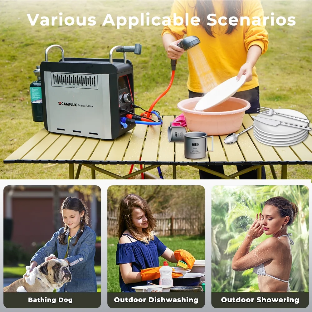 CAMPLUX 0.8 GPM 20,500 BTU Propane On-Demand Portable Tankless Outdoor Water Heater Nano 3 Pro