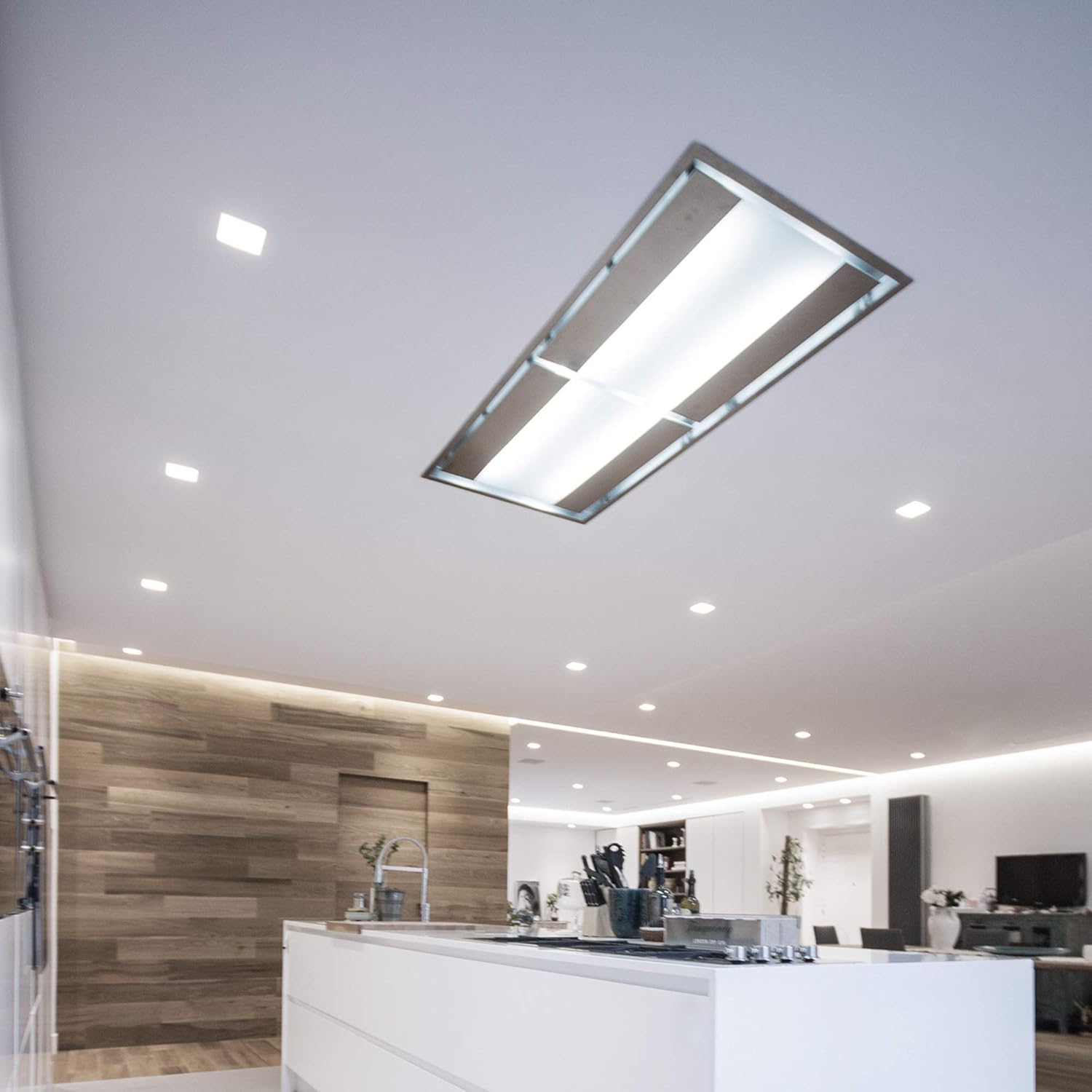 Futuro Futuro Island-mount DUCTED only Range Hood 54" 940-CFM | Skylight | Stainless Steel Vent Hood | Unique In-Ceiling Exhaust Hood |Remote Control, Ultra-Quiet with Blower