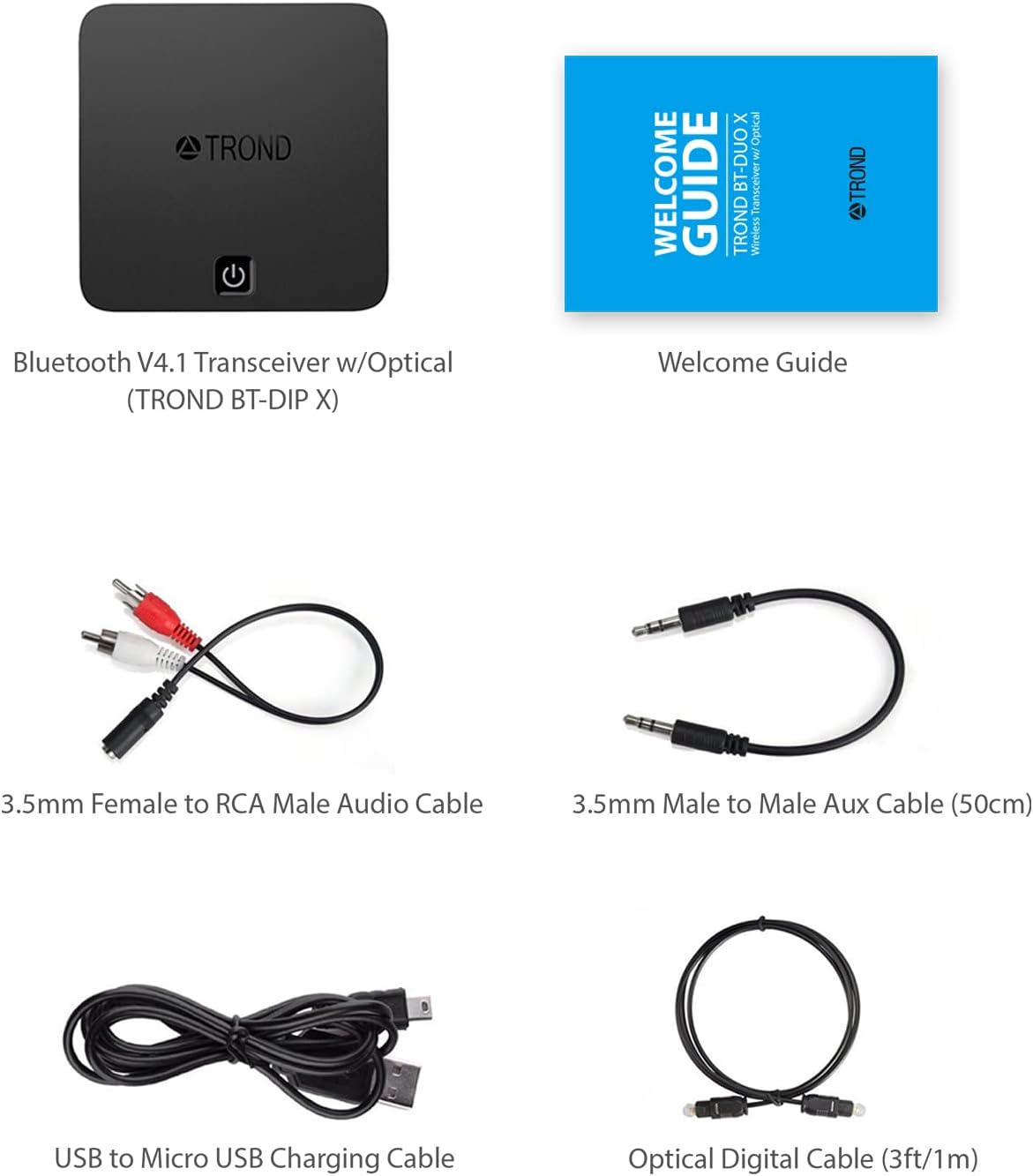 TROND TV Bluetooth V5.0 Transmitter and Receiver - Digital Optical TOSLINK and 3.5mm Wireless Audio Adapter (AptX Low Latency for Both TX and RX, Pair with 2 Devices Simultaneously)