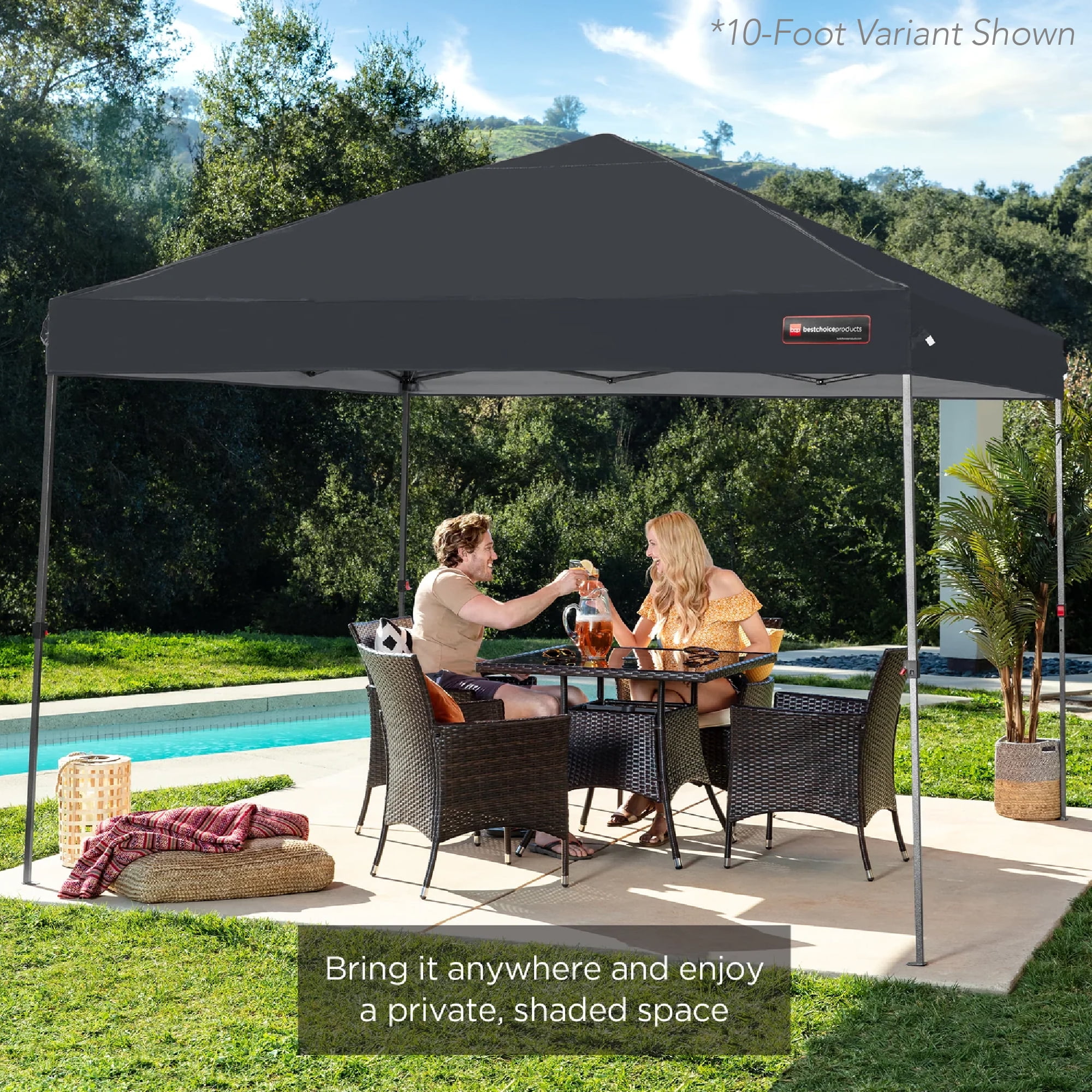 Best Choice Products 8x8ft Easy Setup Pop Up Canopy w/ 1-Button Setup, Wheeled Case, 4 Weight Bags - Gray
