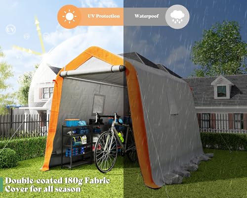 AMERLIFE 10.5x12x8 FT Heavy Duty Portable Shed Storage Shelter, Outdoor Storage Shed with 4 Waterproof Windows & Roll-up Zipper Door, Carport for Motorcycle, Bike, Grey
