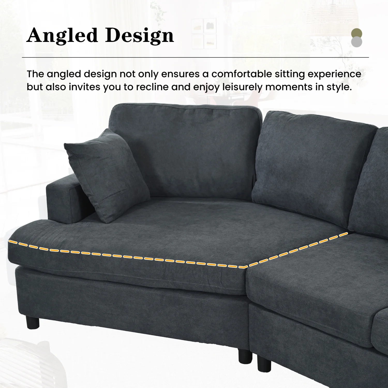 Churanty Modern 3 Seat Sectional Sofa Upholstered Curved Couch with Pillows for Living Room Apartment,Gray