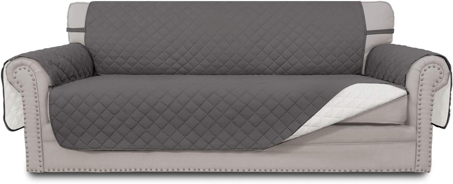 Easy-Going Sofa Slipcover Reversible Sofa Cover Water Resistant Couch Cover with Foam Sticks Elastic Straps Furniture Protector for Pets Kids Children Dog Cat (Sofa, Darkgray/Beige)