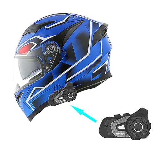 1Storm Motorcycle Full Face Dual Visor Helmet Bundle with Spoiler and Motorcycle Bluetooth Headset: HJK316 Matt Black