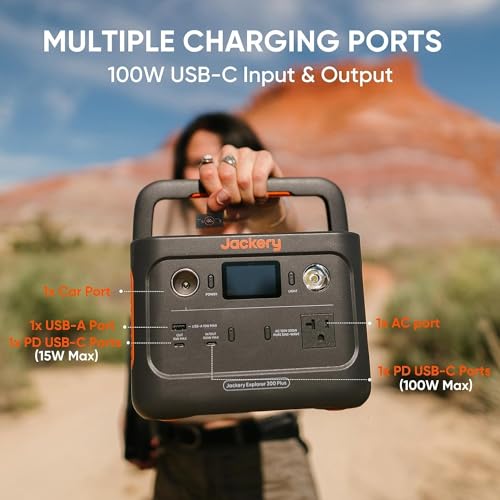 Jackery Solar Generator 300 Plus Portable Power Station, 288Wh Backup LiFePO4 Battery, 300W AC Outlet for RV, Outdoors, Camping, Traveling, and Emergencies