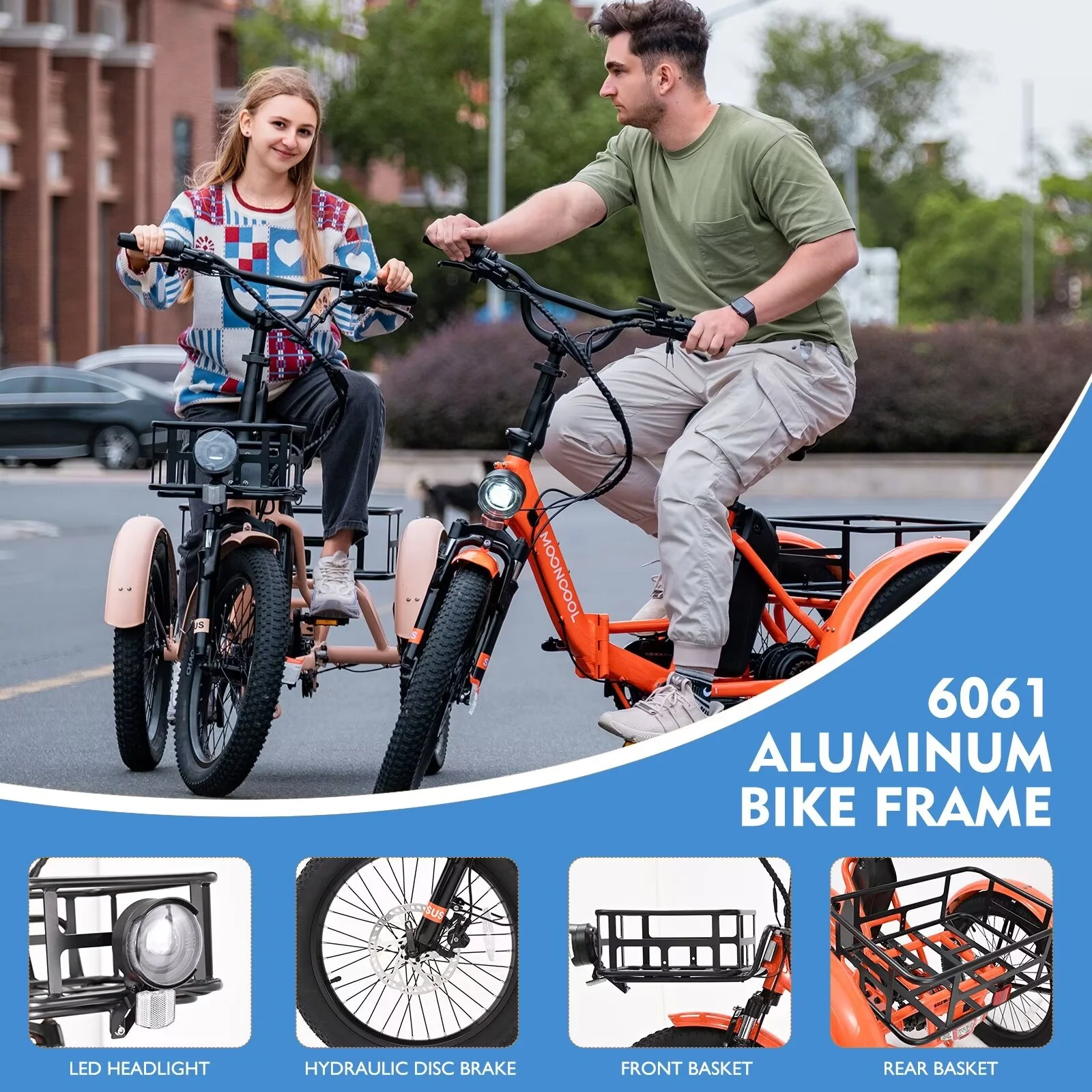 MOPHOTO 16MPH 500W 48V 14.5Ah 20" Electric Folding Tricycle for Women, Electric Motorized Tricycle Adult, Fat Tire 3 Wheel Electric Bikes, Step-Thru 1-Speed Electric Trike for Senior, Men - Curated Treasures Market