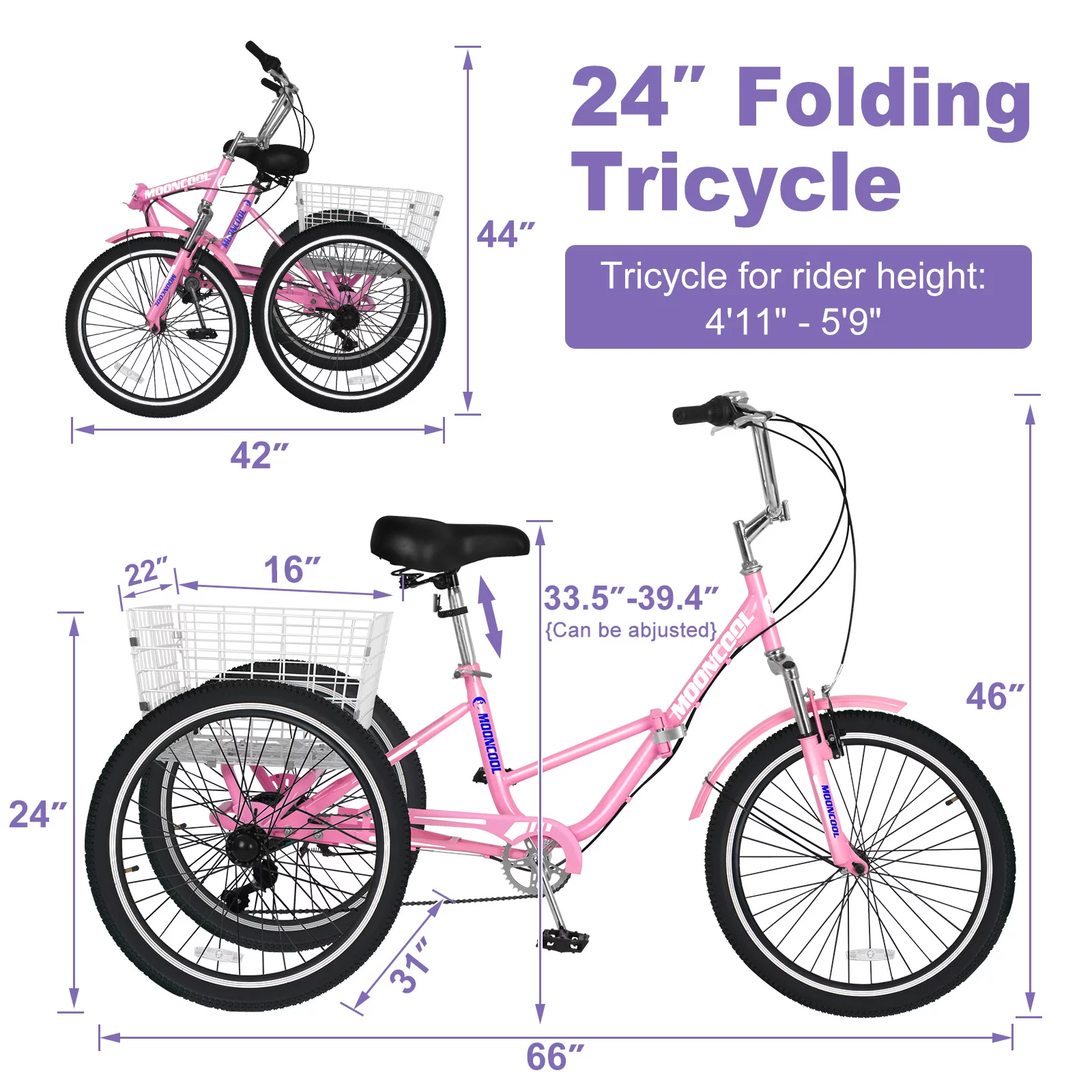 LILYPELLE 24 Adult Tricycle 7 Speed, Three Wheel Bikes for Adults 400lbs,Low-Step Through Trike Cruiser for Exercise Shopping Outdoor Activities,Cyan