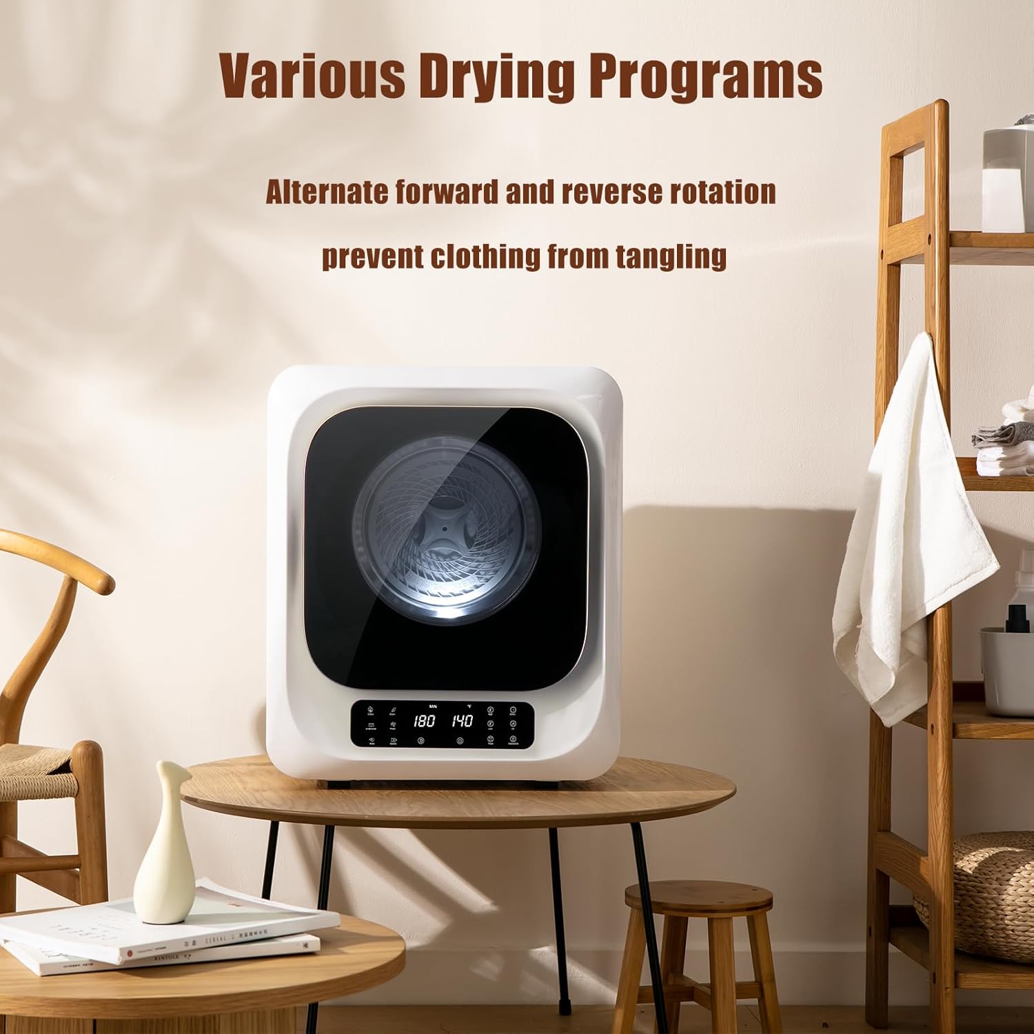 Portable Dryer with LCD Control Panel, 1.5 cu.ft Mini Clothes Dryer Machine with Stainless Steel Tub, 5 Modes, 850W 10 lbs Front Load Small Electric Dryer for Apartment, Laundry, RVs, White