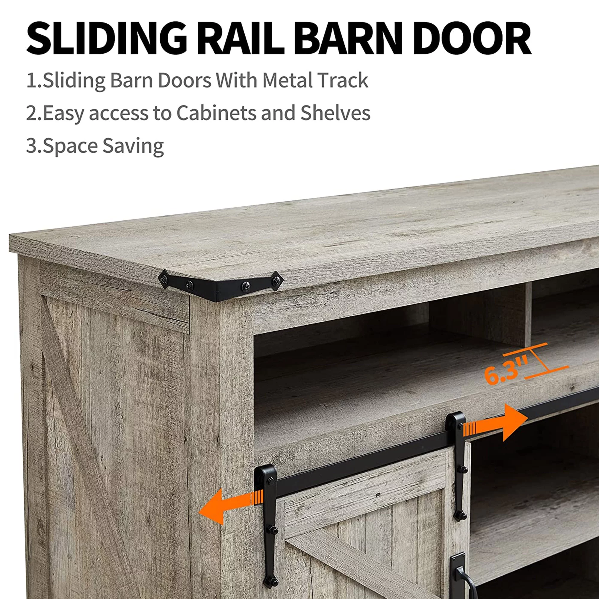 OKD 60-Inch Sliding Barn Door Wooden Farmhouse Highboy TV Stand, Light Oak