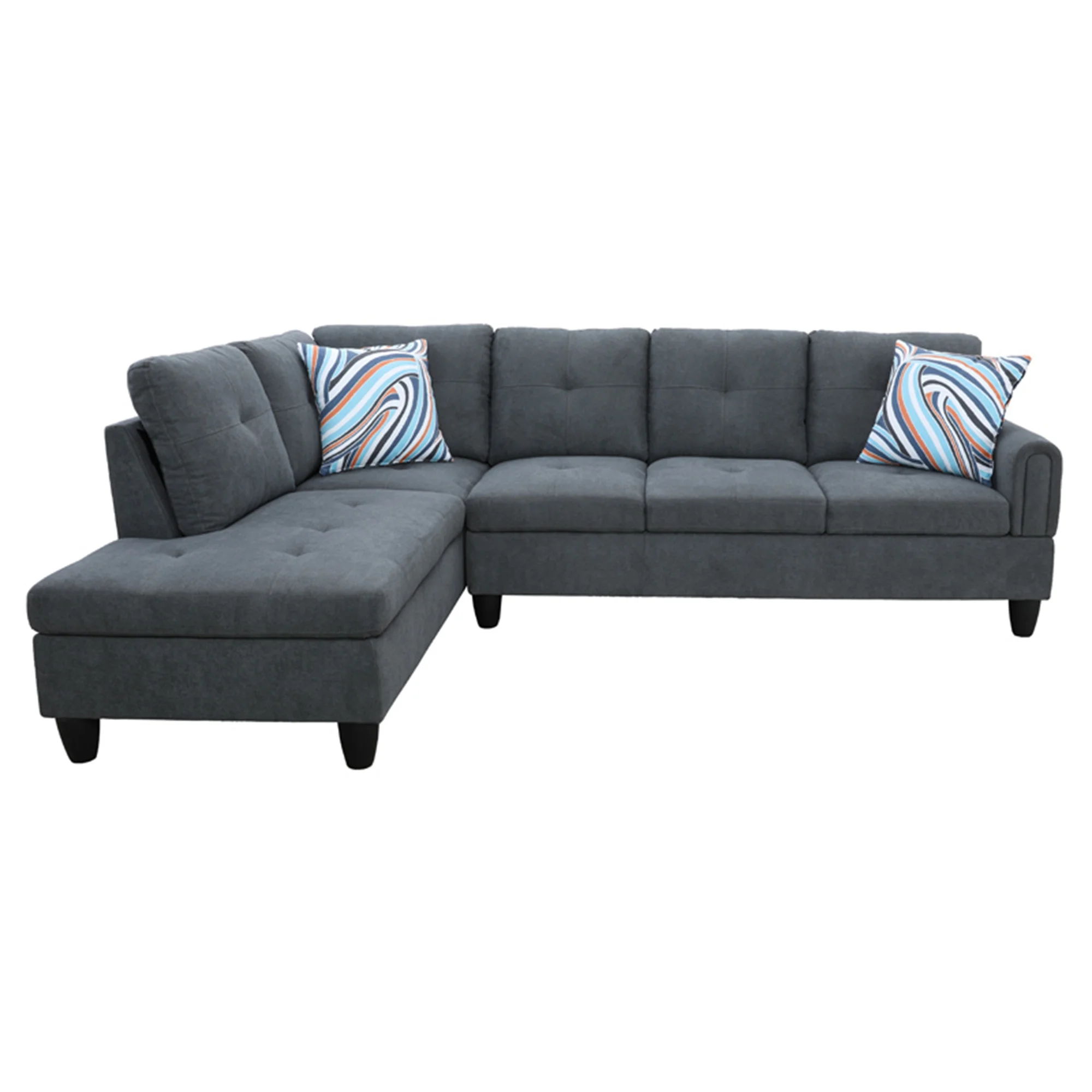 Aukfa Sectional Sofa, 97" Living Room Couch w/ Storage Ottoman, Left Facing Chaise, Flannel, Gray