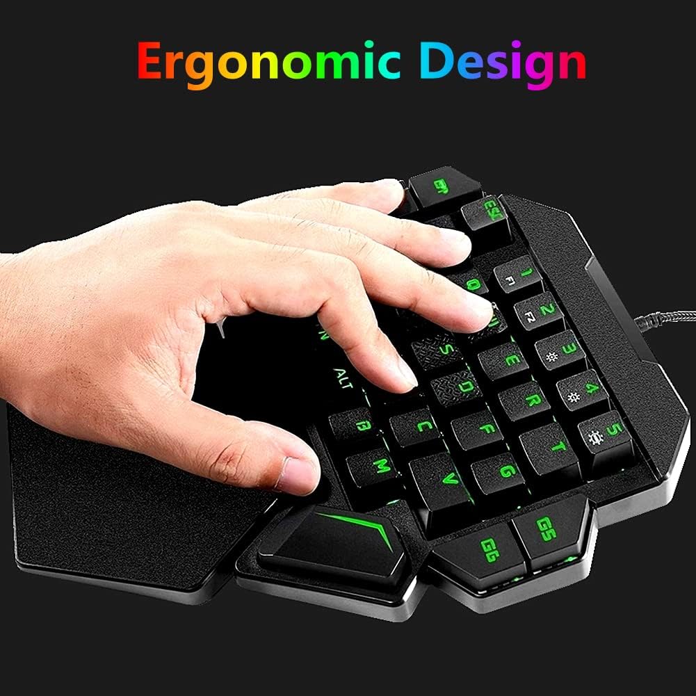 RGB One Handed Mechanical Gaming Keyboard,Colorful Backlit Professional Gaming Keyboard with Wrist Rest Support,USB Wired Single Hand Mechanical Keyboard for Game