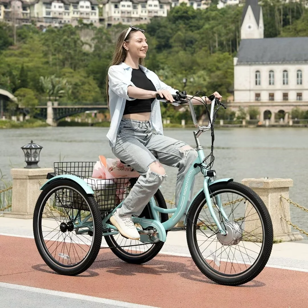 Docred 24" Electric Tricycle for Adults & Seniors,7 Speed 3 Wheel E-Bike with Large Basket/Low-Step Through Frame ,350W Motor 36V/10.4AH lithium bettery, 15.5MPH