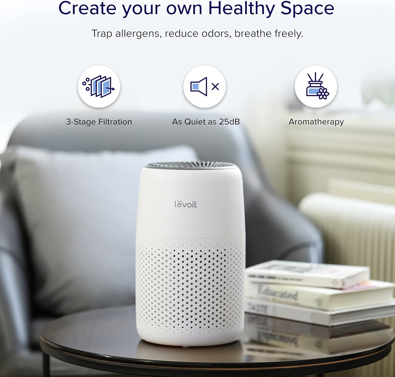 LEVOIT Air Purifiers, White & Air Purifiers for Bedroom Home, HEPA Filter Cleaner, White & Air Purifier for Home Allergies Pets Hair in Bedroom, HEPA Filter, White