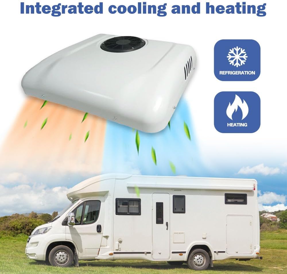 24V rv rooftop air conditioning Electric Parking dc Air Conditioner 24 volt Heating and Cooling 8000BTU Fit for Camper Van Truck Excavator Motorhome Cranes Bus SUV Car