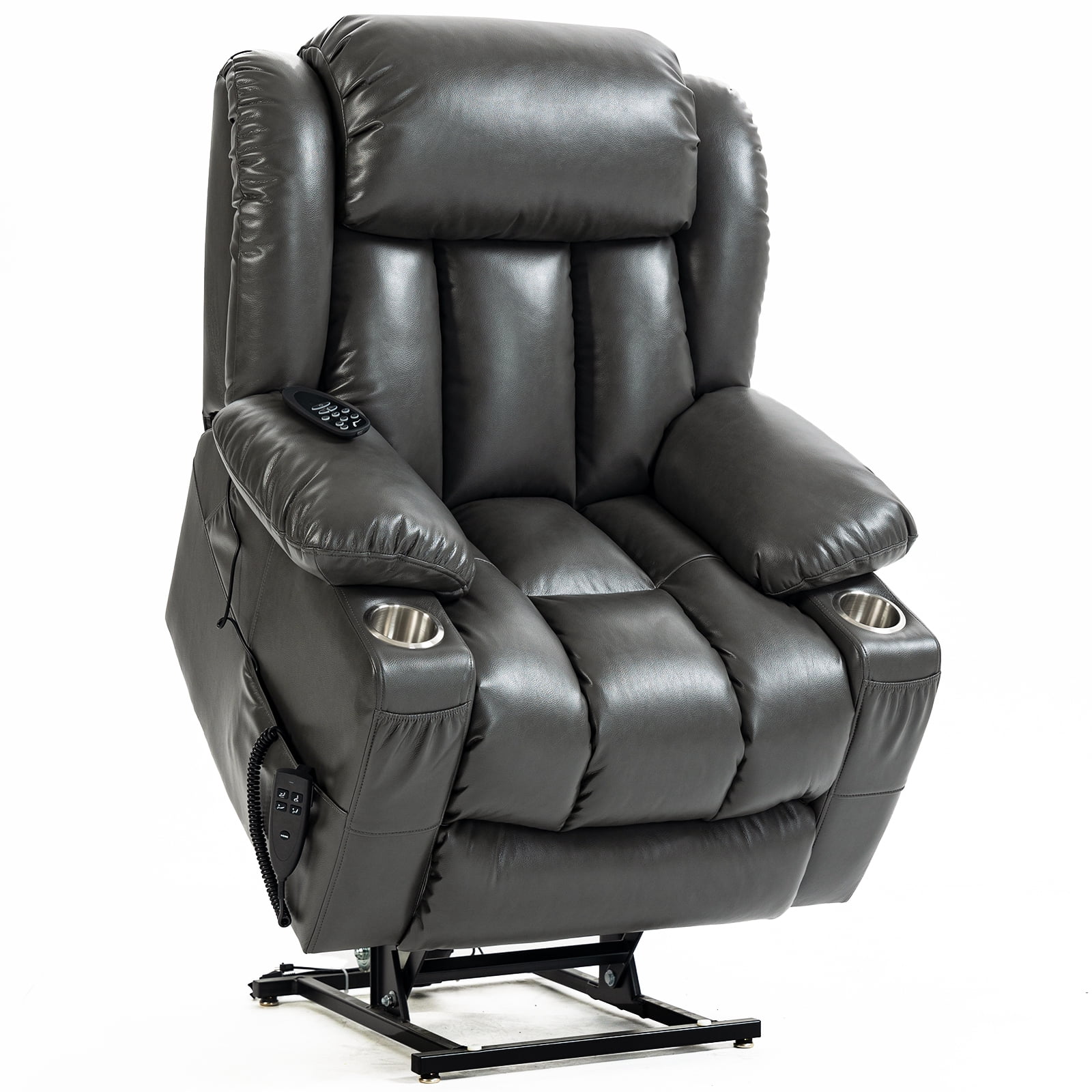 Lay Flat Dual Motor Power Lift Recliner Chair, Electric Power Lift Recliner with Massage, Home Theater Seating with Cup Holders, Massage Recliner Chair for Living Room, Bedroom, Gray