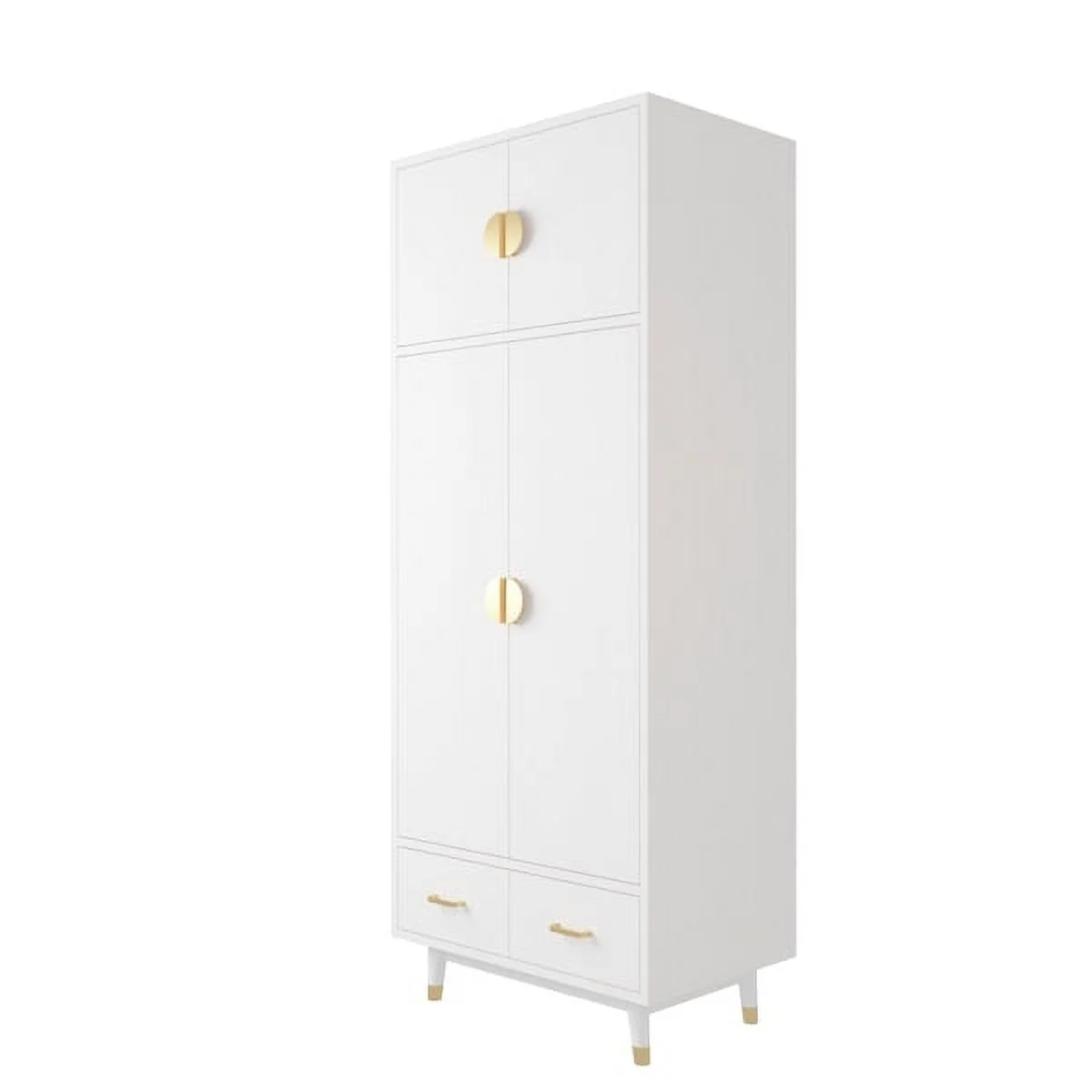 SYTHERS 4 Door Wood Wardrobe Bedroom Closet with Clothing Rod inside Cabinet and 2 Drawers for Storage, White(31.5"L x20.5"W x70.9"H)