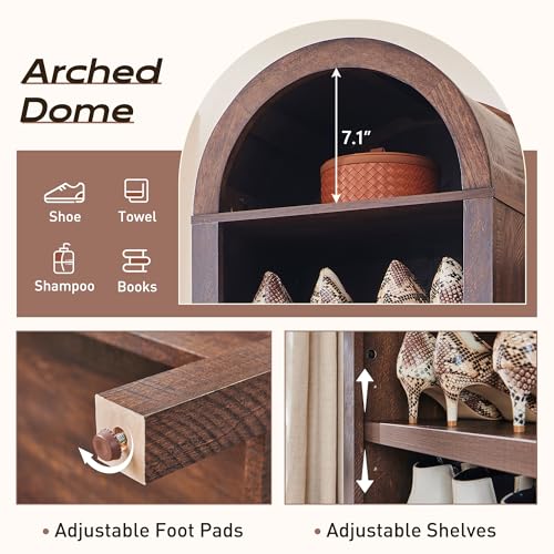71" Tall Arched Bookshelf, 7 Tiers Arch Bookcase with Storage, Modern Farmhouse Book Shelf with Adjustable Shelves, Wood Bookshelf w/Open Display Shelves for Living Room, Office (Natural)