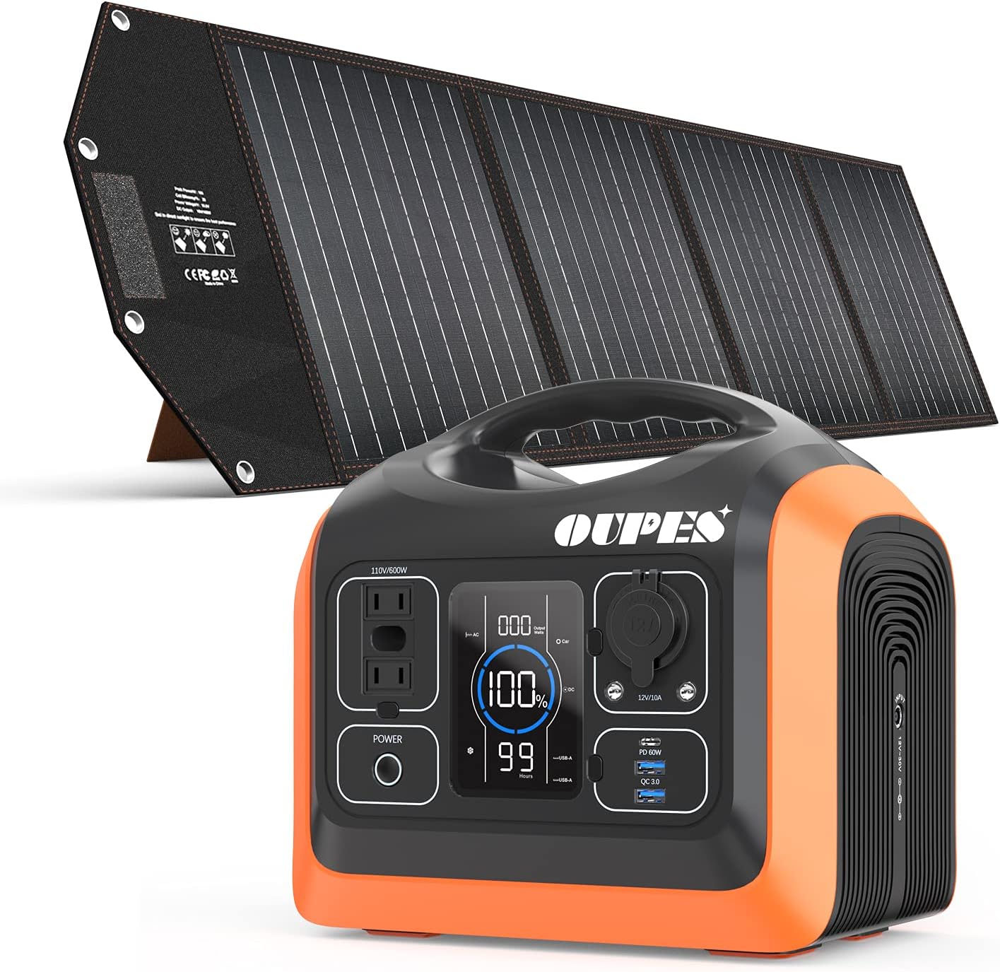 OUPES Solar Generator 1800W/1488Wh w/ 2 X 100W Foldable Solar Panel, Portable Power Station (Peak 4000W) 10 AC Outputs, LiFePO4 Battery w/ 3x 110V AC Outlets for Outdoors Adventure Travel Camping RV Emergency