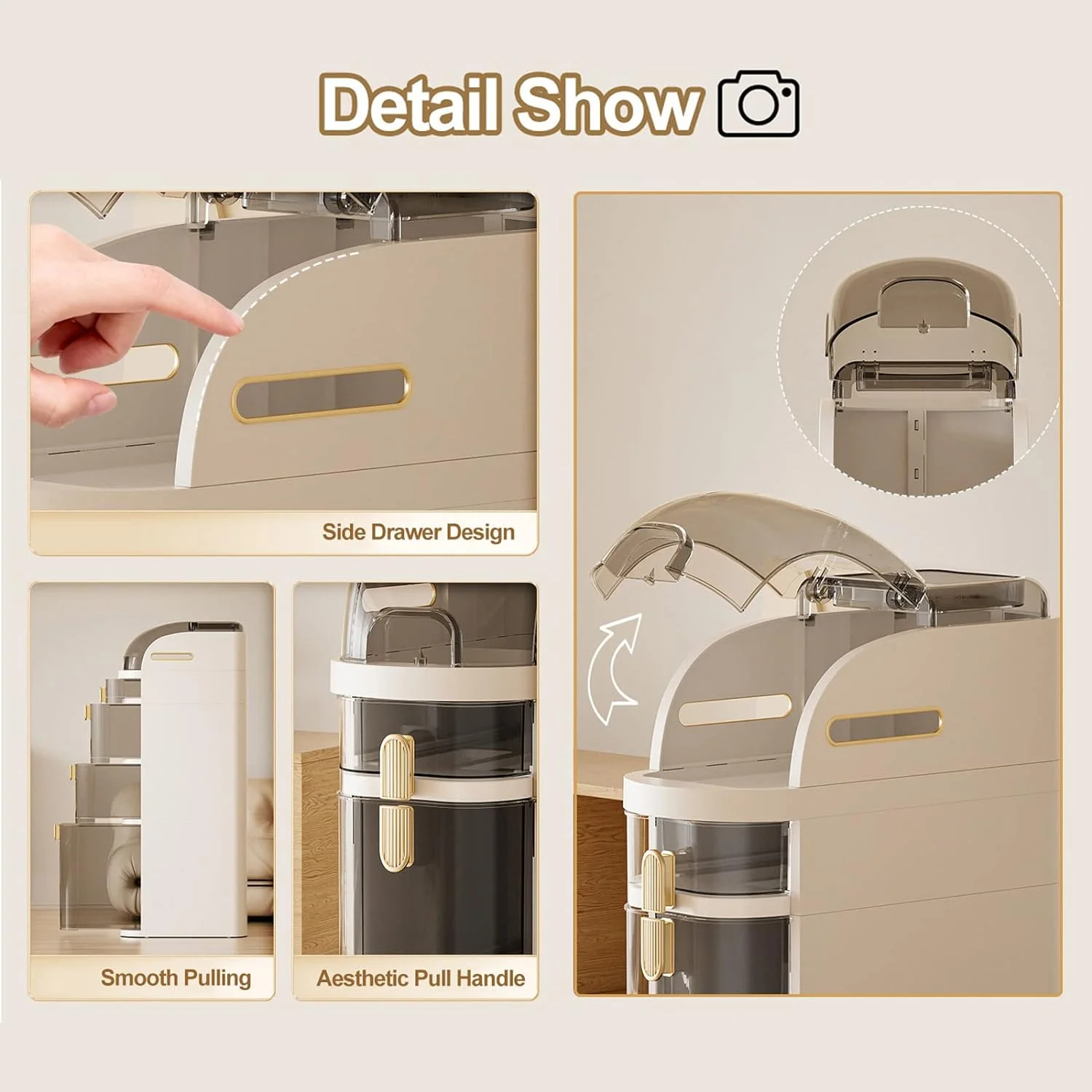 WANHUI 4-Tiers Bathroom Floor Cabinet Narrow Slim Gap Tower Organizer Side Rolling Unit Towel Storage with Clear Drawers for Small Space Laundry Living Room Fast Installation