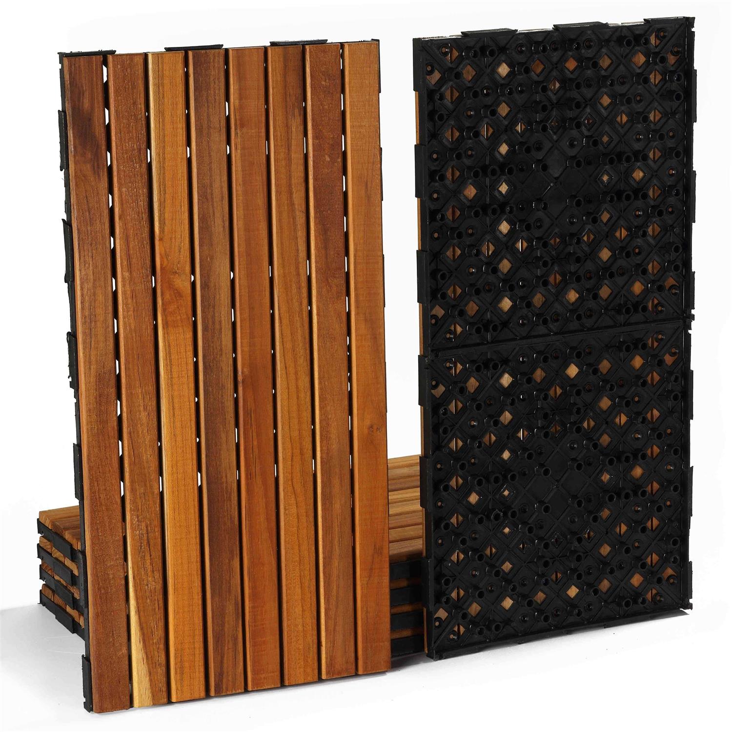 Cortesi Home FloorKNKT Interlocking Teak Wood Floor Patio Deck Tiles in 12x24 inch - Shop Hardware Tools Online Store