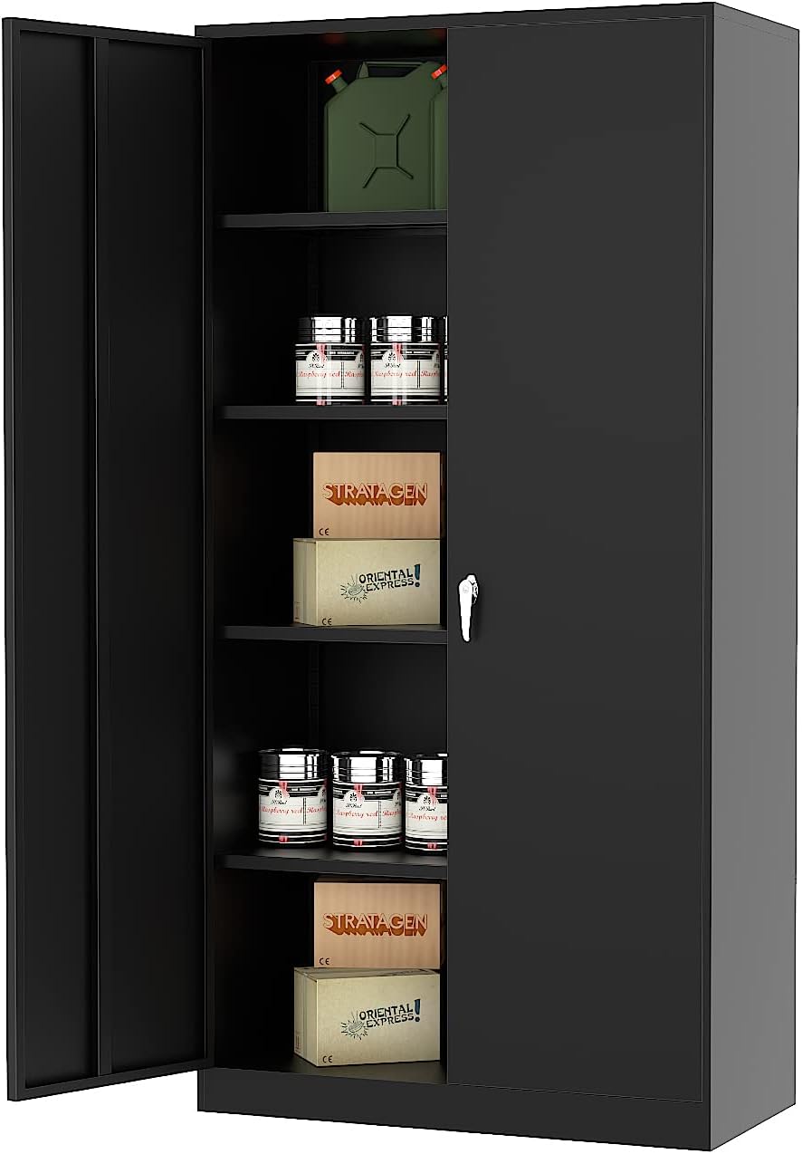 Metal Storage Cabinet with Locking Doors, 72'' Tall Steel Cabinet with 4 Adjustable Shelves, Lockable Metal Utility Cabinet for Garage, Office, Kitchen