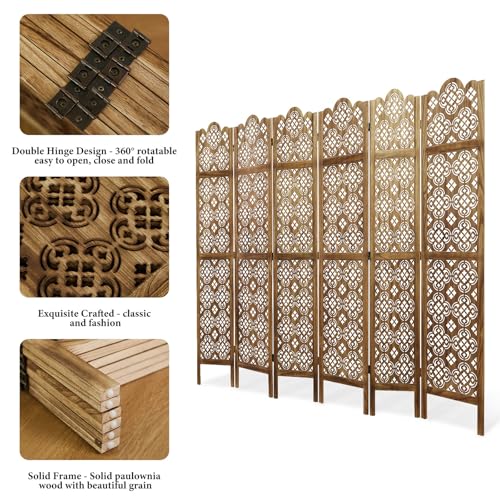 5.75Ft Room Divider Wood Carved Wall Divider Indoor Folding Portable Partition Screen for Home Office Garden Terrace - 4 Panel (Antique Brown)