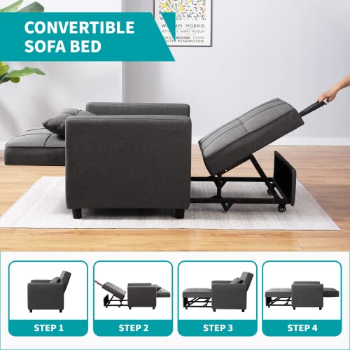 BALUS Comfortable Futon Sofa Bed, 3-in-1 Folding Sleeper Chair Bed, Studio Sectional Sofa Couch, Rv Couch Bed, Dark Grey