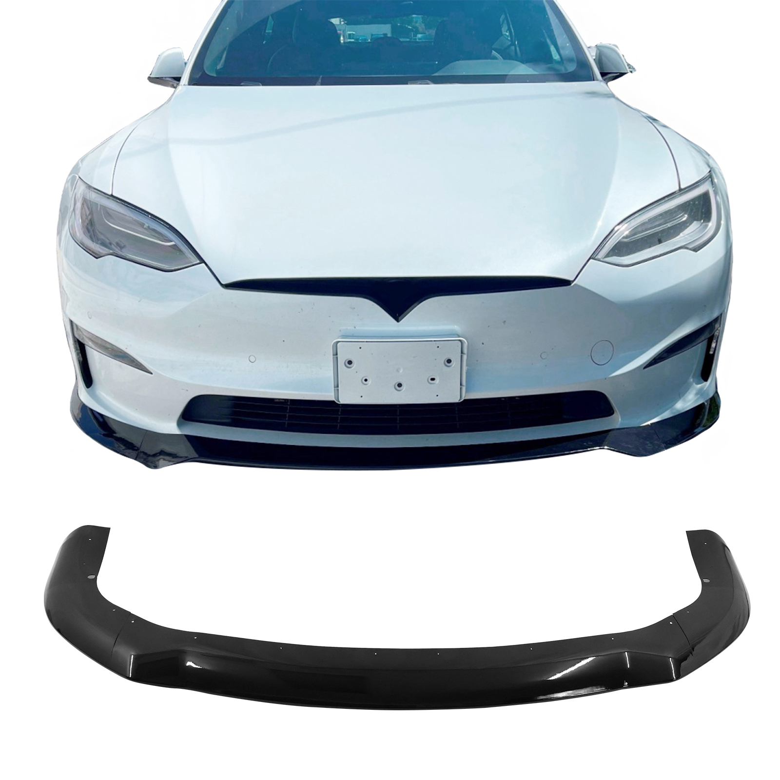Ikon Motorsports Front Bumper Lip Compatible With 2021-2023 Tesla Model S,  Gloss Black 3PC Front Lip Spoiler Splitter PP Protector Lower Chin Diffuser