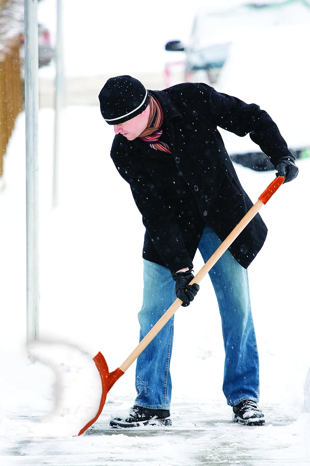 Emsco Group 2953 Bigfoot 25" Poly Pusher Wooden Handle 1280 Snow Shovel, Orange Pack of 2