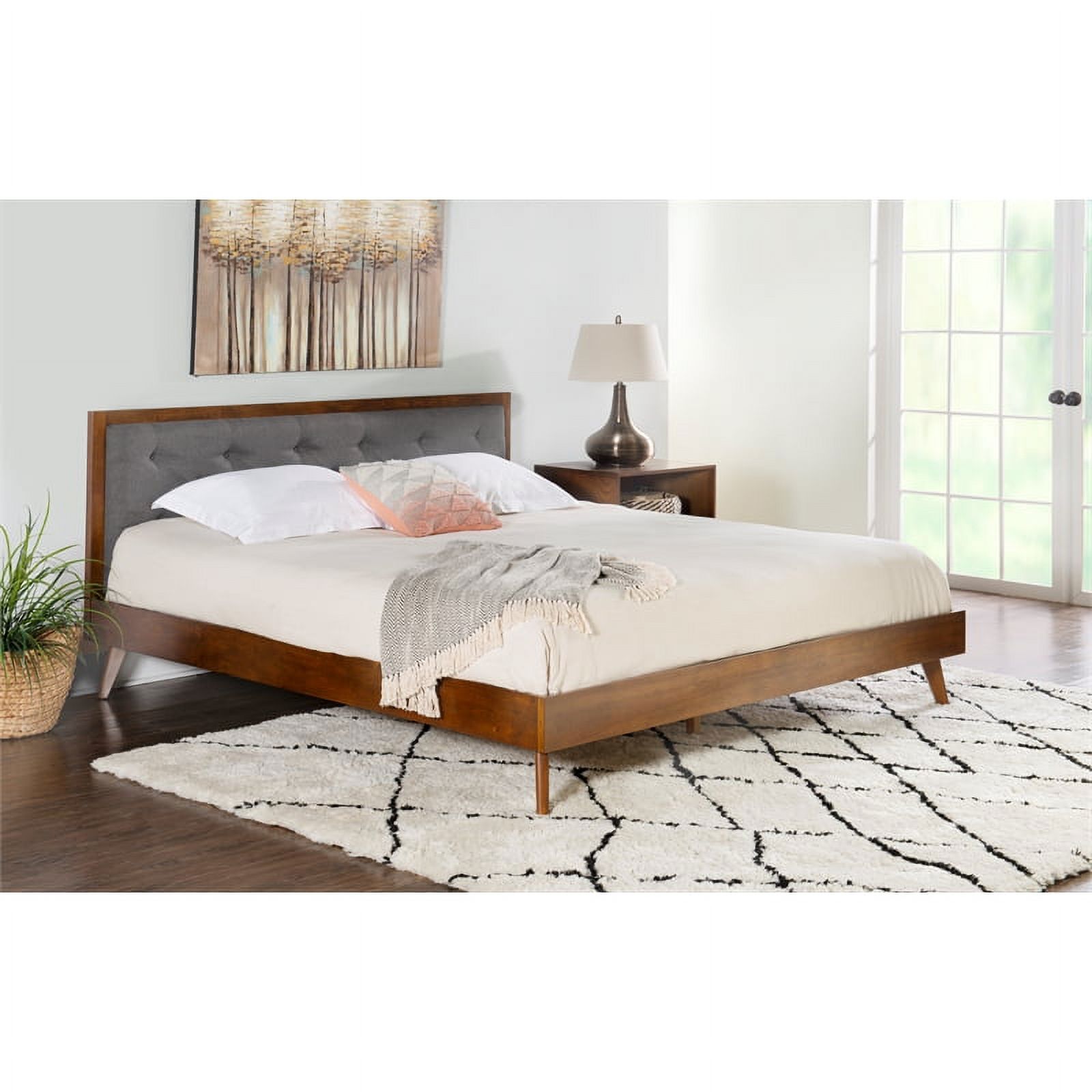 Allora Mid-Century Wood/Polyester King Platform Bed in Medium Brown