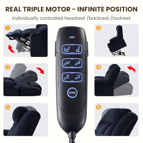 Power Lift Recliner Chair for Elderly - Triple Motor Lift Chairs - Infinite Position Adjust - Power Headrest - Heated & Massage - Lift Assist & 180° Lay Flat - Soft Plush Flannel (Grey)
