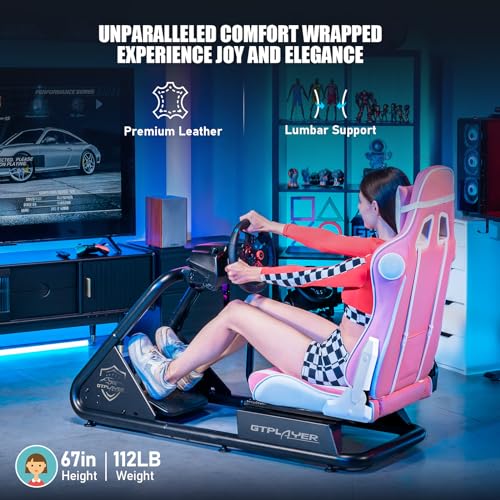 GTPLAYER Racing Simulator Cockpit with Seat and Bluetooth Speakers, Racing Style Reclining Seat and Ultra-Sturdy Alloy Steel Frame, A/B Box (Blue)