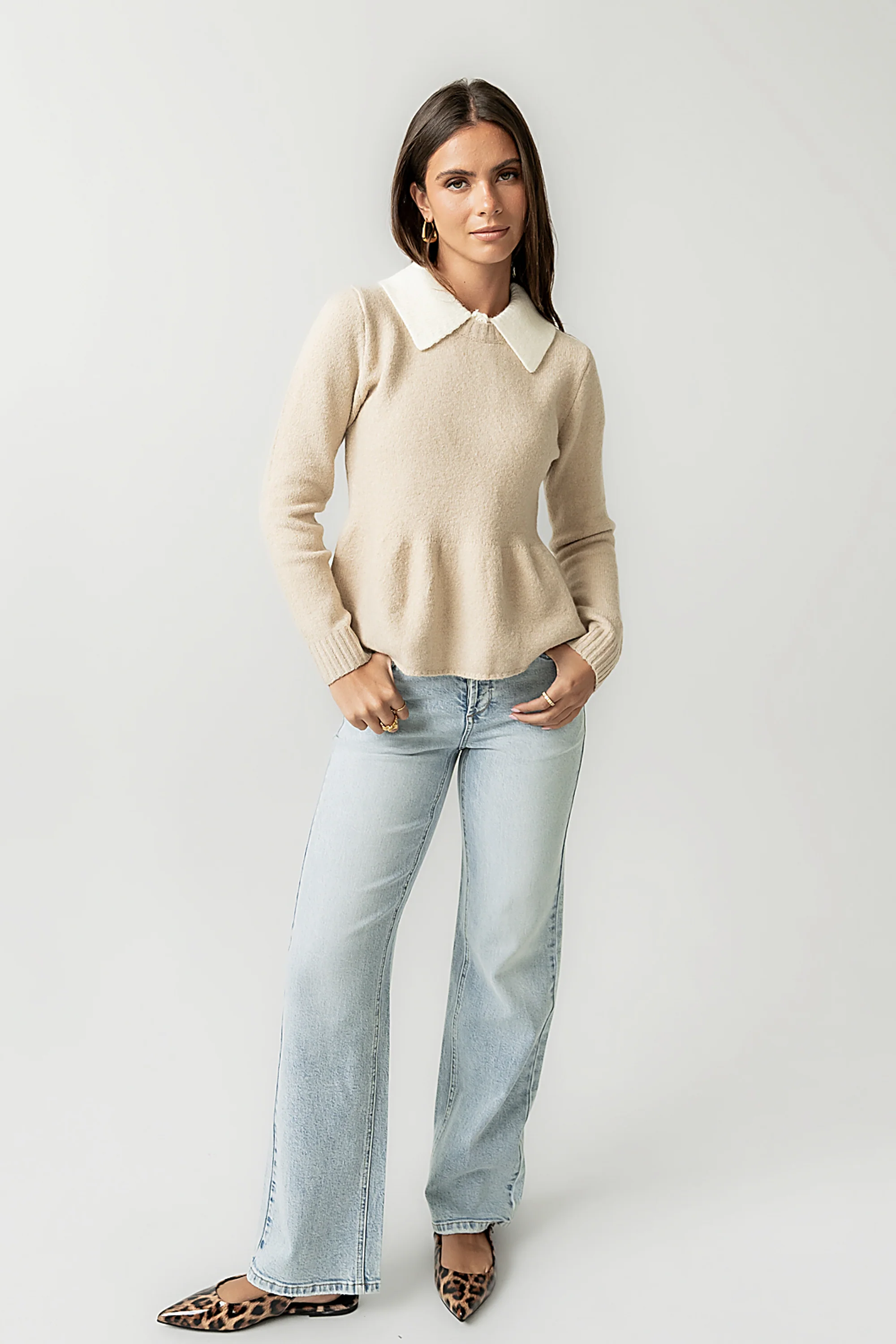 Libby Peplum Sweater in Taupe