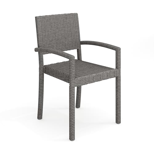 Martha Stewart Bedford Indoor-Outdoor Stackable Patio Armchairs with Rattan Wicker Finish in Brown, Set of 2