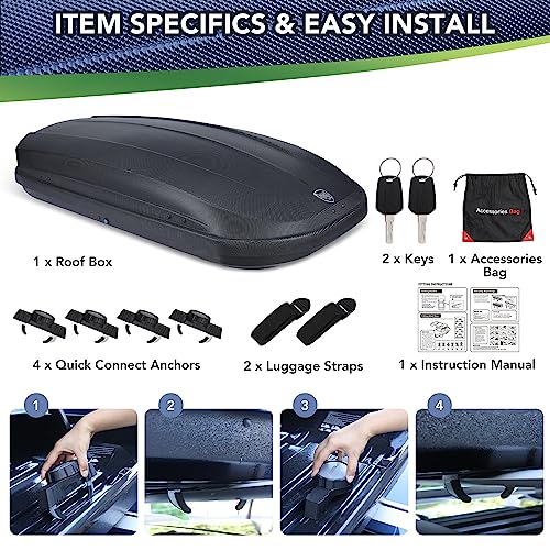 Rooftop Cargo Box Carrier,Dual-Side Opening Roof Mount Travel Luggage Storage Capacity,165Lbs Weight Capacity with Secure Straps&Keys, Vehicle Hard-Shell Carriers,Black
