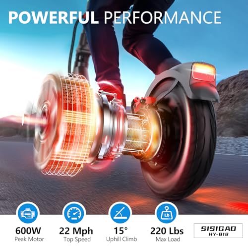 SISIGAD Electric Scooter Adults 10" Tires, 600W Peak Motor, Max 22 MPH Speed, 30 Miles Long Range, Portable Folding E-Scooter for Commuting with Dual Brakes, LCD Display APP Control