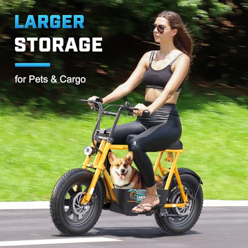 Caroma Peak 800W/1200W Electric Scooter with Seat, 16" All Terrain Fat Tire Electric Dirt Bike, Max 25/30Miles Ranges, Top Speed 20Mph, Electric Motorcycle Bicycle with Basket for Pets & Cargo