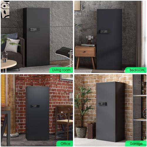 10-12 Digital Rifle Gun Safe, Large Unassembled Gun Safe for Rifles and Pistols with LCD Keypad, Quick Acces Long Gun Safe for Rifes and Shotguns with Dual Alarm System and LED Light