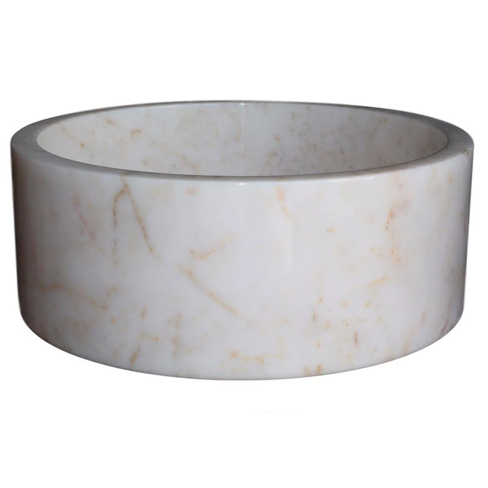 Cylindrical Natural Stone Vessel Sink - Afyon White Marble TM007