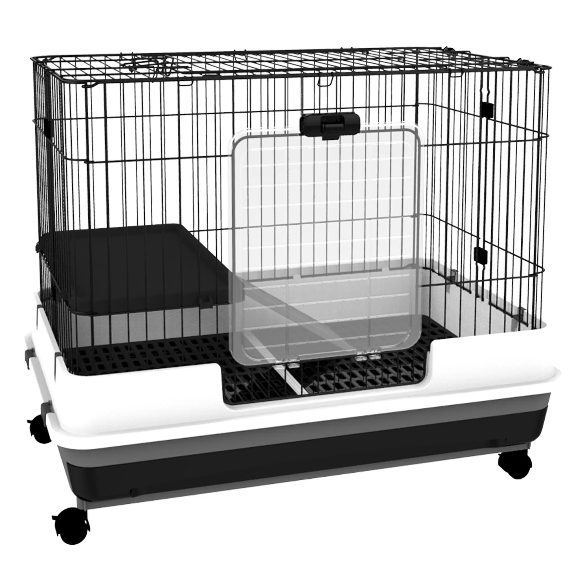 PawHut 32x22 Indoor Rabbit Cage Small Animal House Habitat with Wheels