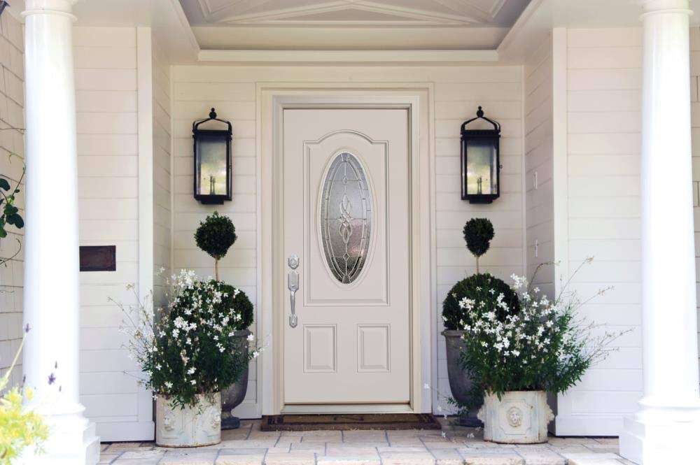 Therma-Tru Benchmark Doors Hampton 36-in x 80-in Steel Oval Lite Right-Hand Inswing Ready to Paint Unfinished Prehung Single Fro