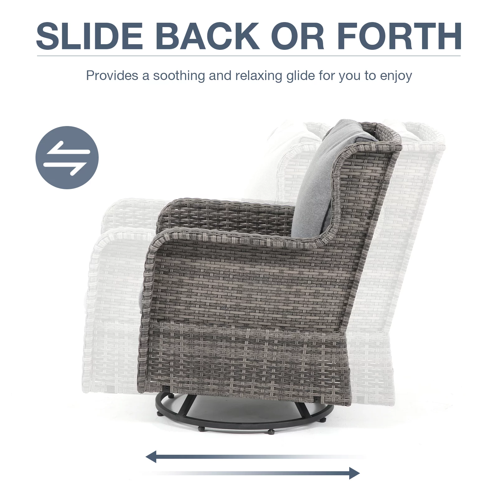 JOIVI Patio Swivel Rocker Set, Outdoor Wicker Swivel Rocking Chairs with Side Table, 3 Pieces All-weather Rattan Furniture Bistro Set with Thick Cushions, Iron Frame, Gray